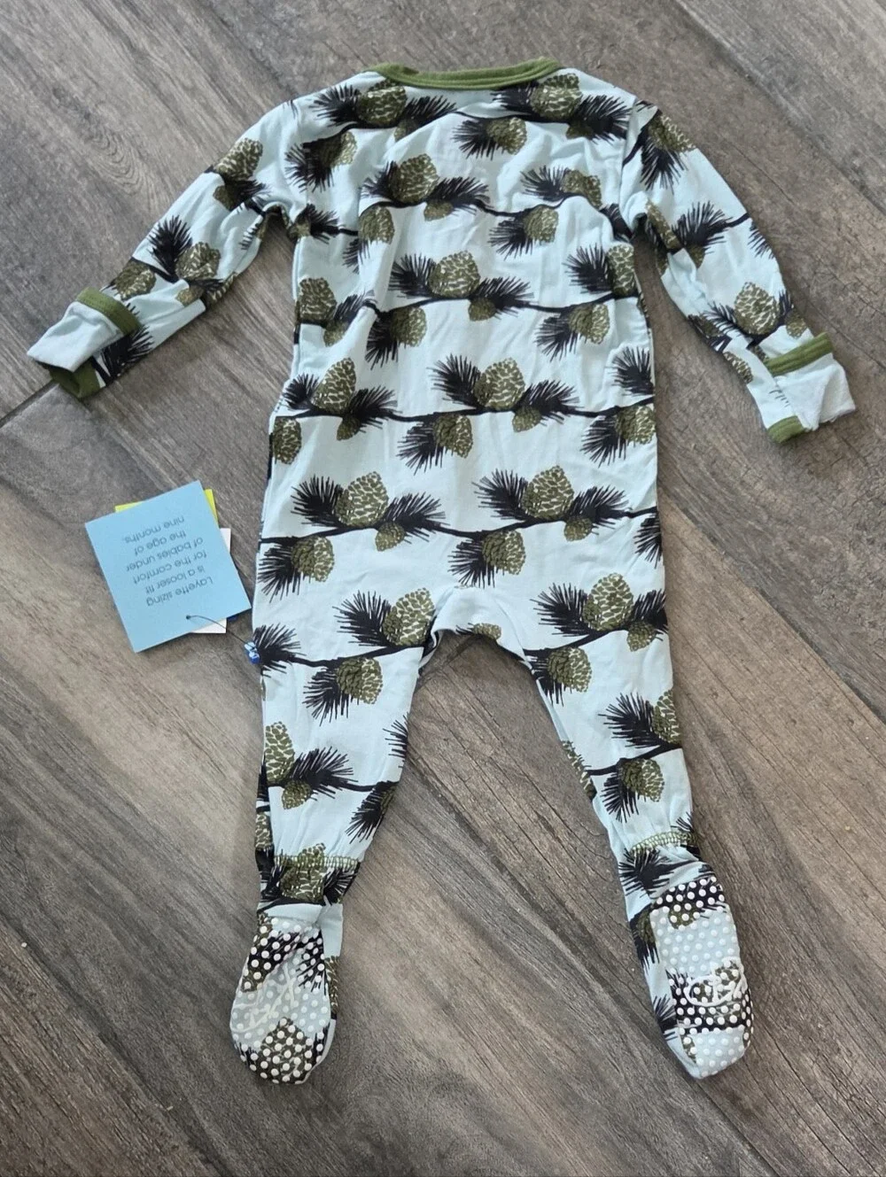 Kickee Pants NWT 3-6 Months Light Blue/Green Pine Cone Footie Romper